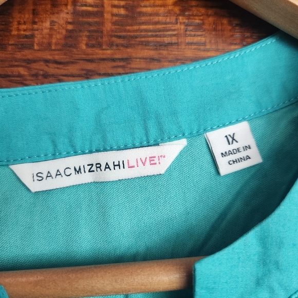 Isaac Mizrahi Live Cap Sleeve Top Women 1X teal torquise Boho lace overlay - Picture 6 of 11